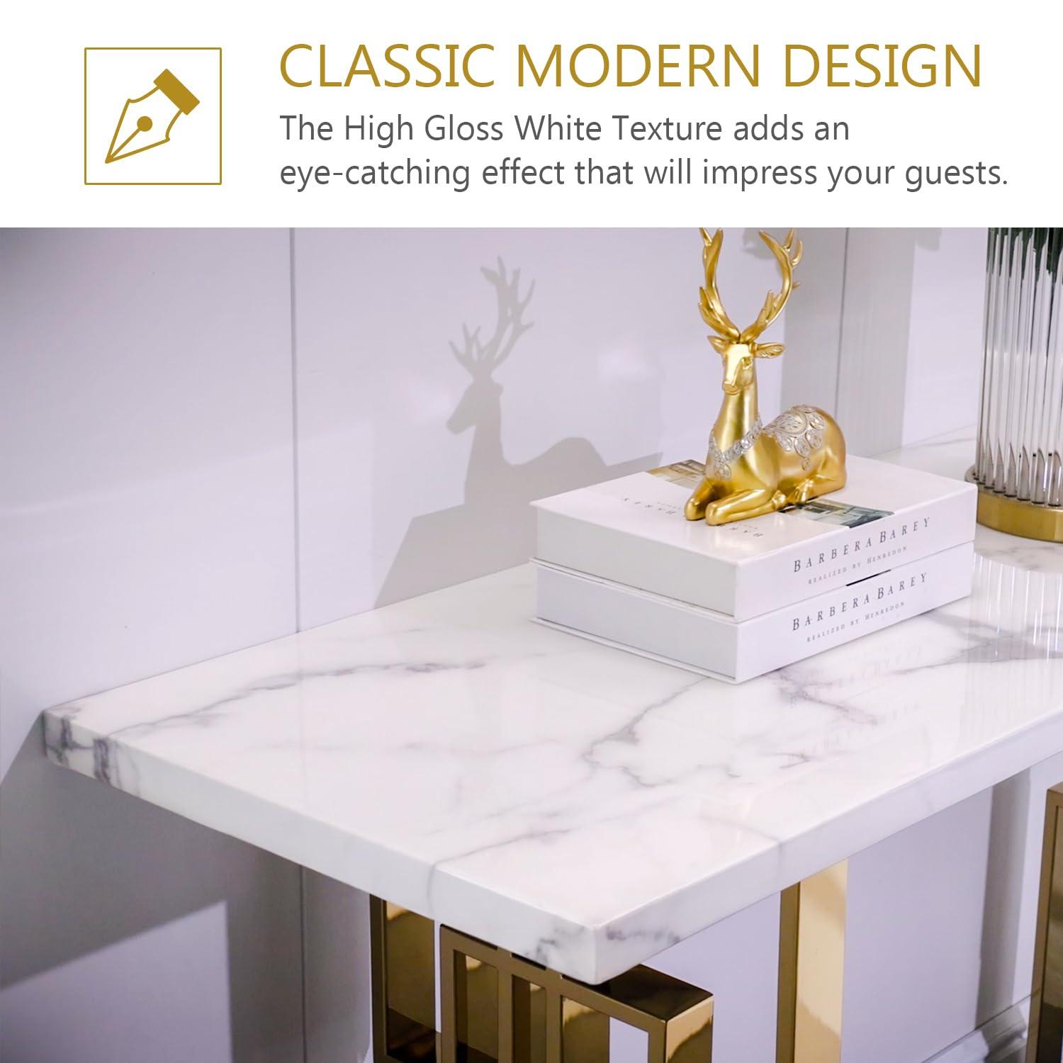 AUZ AUZ 2 Pieces Gold Living Room Table Sets, White and Gold Rectangle Living Room Coffee Tables with Geometric Base, White Coffee Table Set of 2