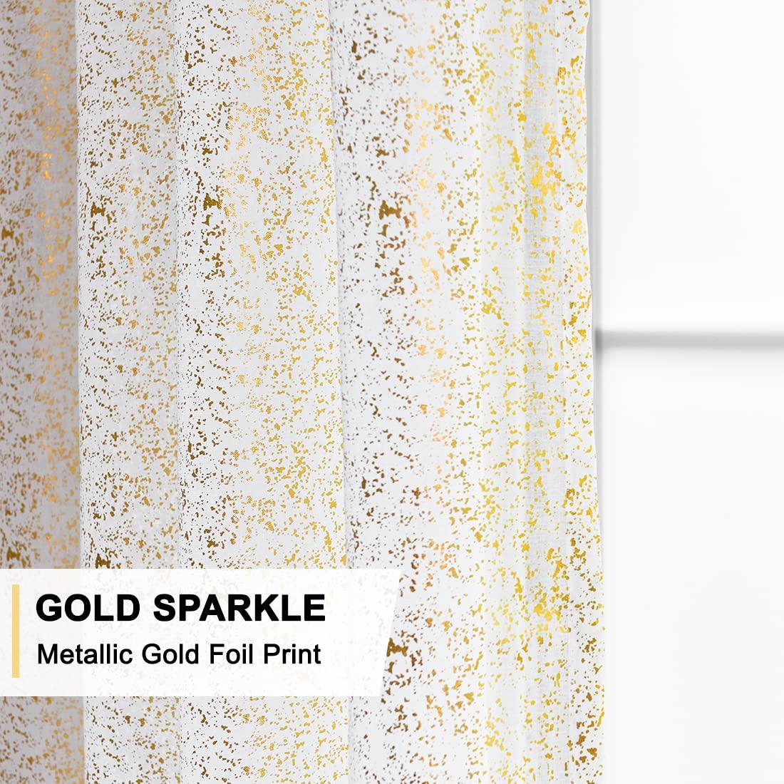 TERLYTEX TERLYTEX White Gold Sheer Curtains 84 Inches Long, Metallic Gold Foil Spots Design Sparkle Sheer Curtains for Living Room, Privacy Grommet Shimmer Sheer Curtains 2 Panels Set, 52 x 84 Inch, White Gold