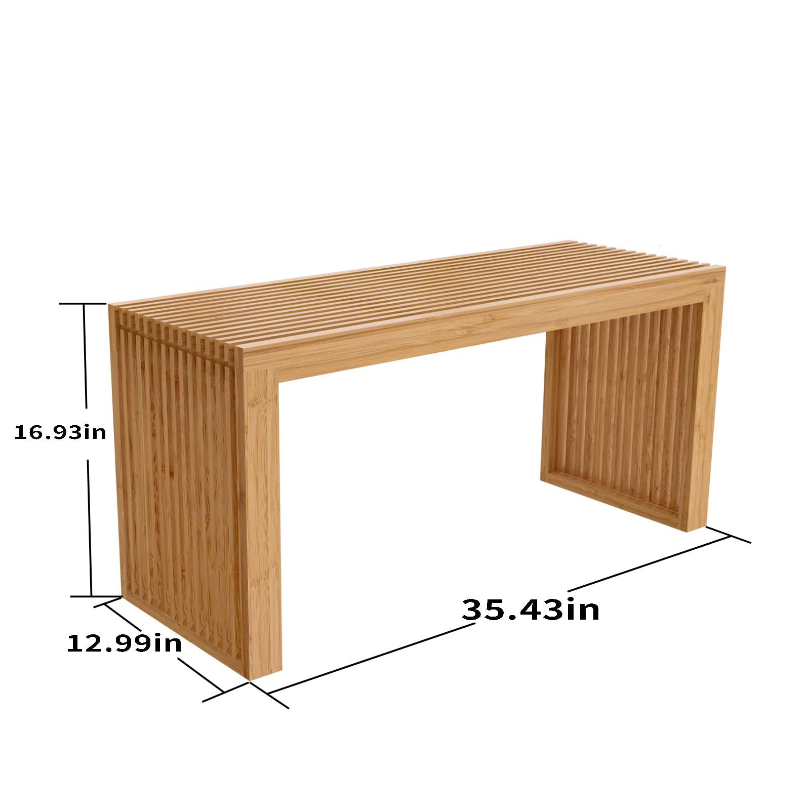 APRTAT APRTAT Bamboo Dining Bench, 35 inch Farmhouse Decor Indoor Kitchen Table Bench, Entryway Shoe Rack Bench, Outdoor Bench, Solid Bamboo Benches for Living Room, Hallway, Bedroom, Bathroom