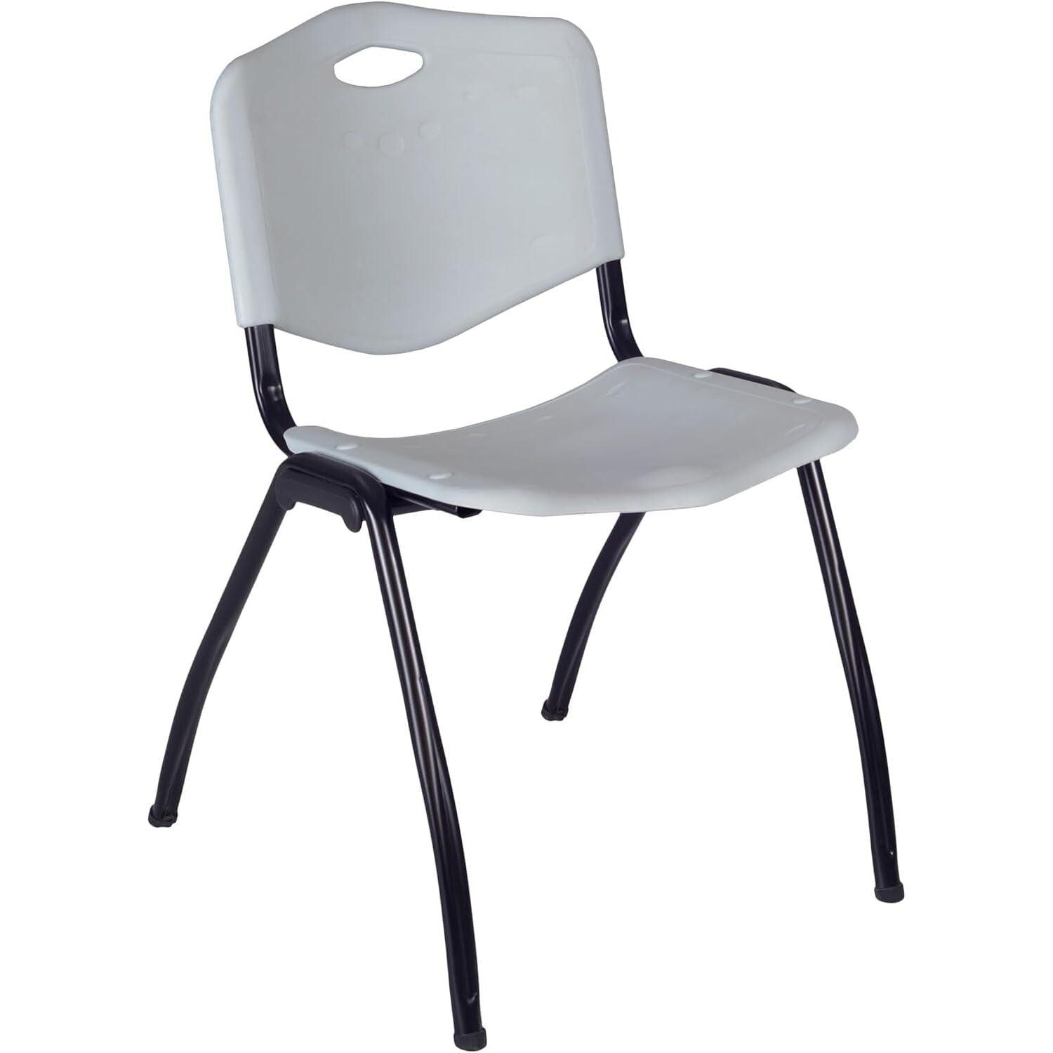 HomeStock HomeStock Bohemian Bliss 36" Round Lounge Table Grey/Chrome with 4 'M' Nesting Chairs, Grey - Ergonomic Breakroom Furniture Set for Staff Break Room, Tables & Chair, Breakroom Set