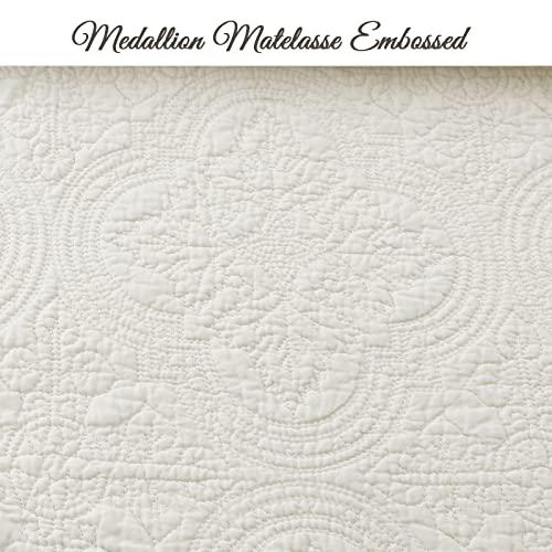 Cozy Line Home Fashions Cozy Line Home Fashions Victorian Medallion Solid Ivory Embossed 100% Cotton Bedding Quilt Set,Coverlet,for Bedroom/Guest Room (Blantyre - Ivory, Twin - 2 Piece)
