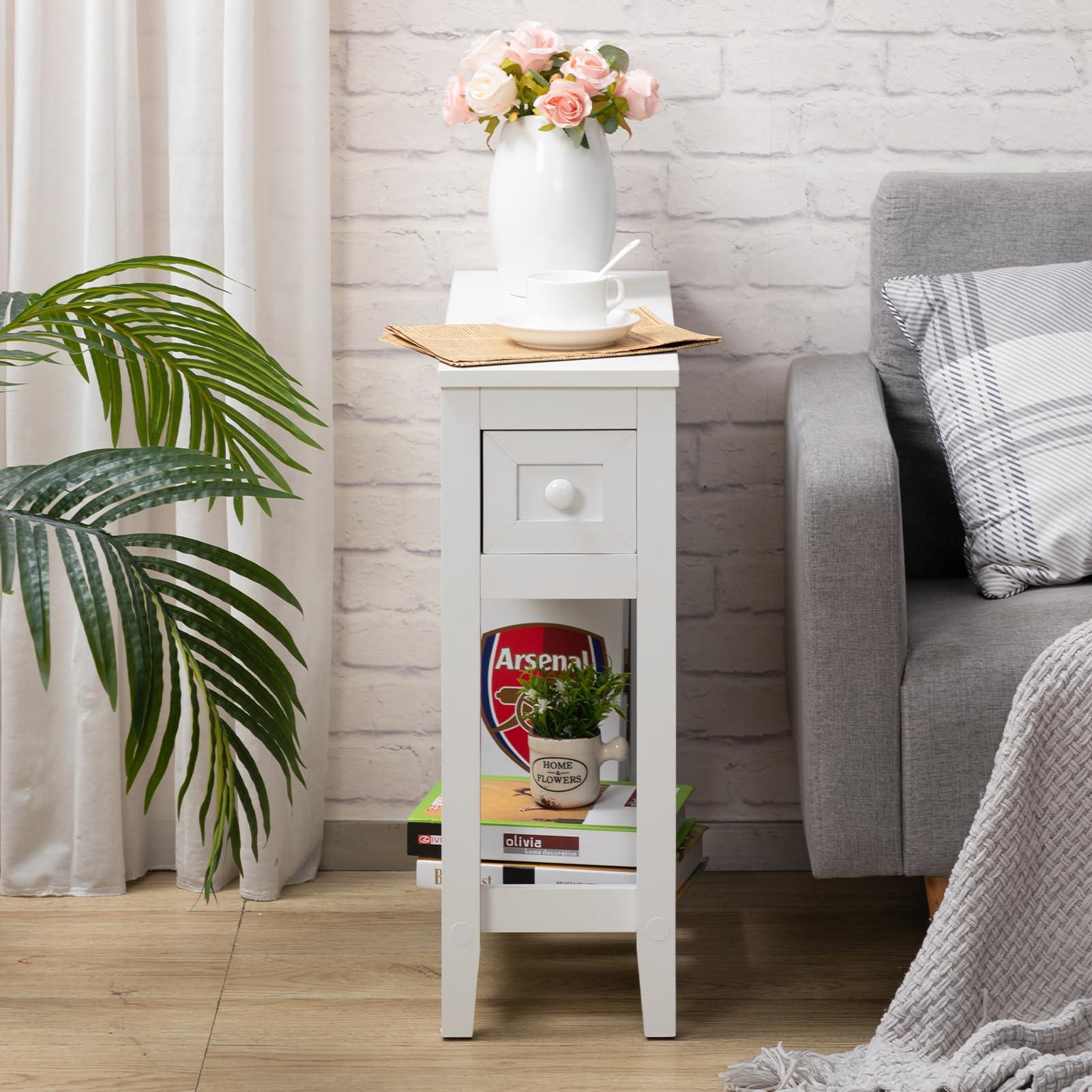 LUSUOWLZ LUSUOWLZ Narrow Side Table for Small Spaces, White, Set of 1, 24\" L x 8.5\" W x 24\" H