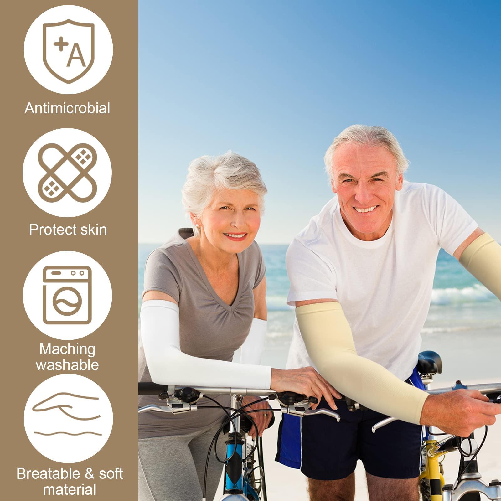 Janmercy Janmercy 8 Pairs Elderly Skin Thin Protector Sleeves Bruise Abrasions Protective Arm Sleeve (White, Beige)