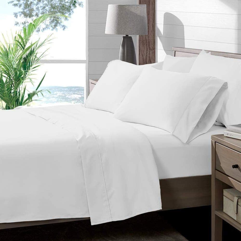 Ready To Rest 4 Piece Full XL Sheet Set, Full Extra Long Size White Solid, 100% Egyptian Cotton, 600-Thread-Count Cooling Bed Sheets, 9 Inch Deep Pocket of Fitted Sheet, Full Long Bed Sheets for Dorm Bedding