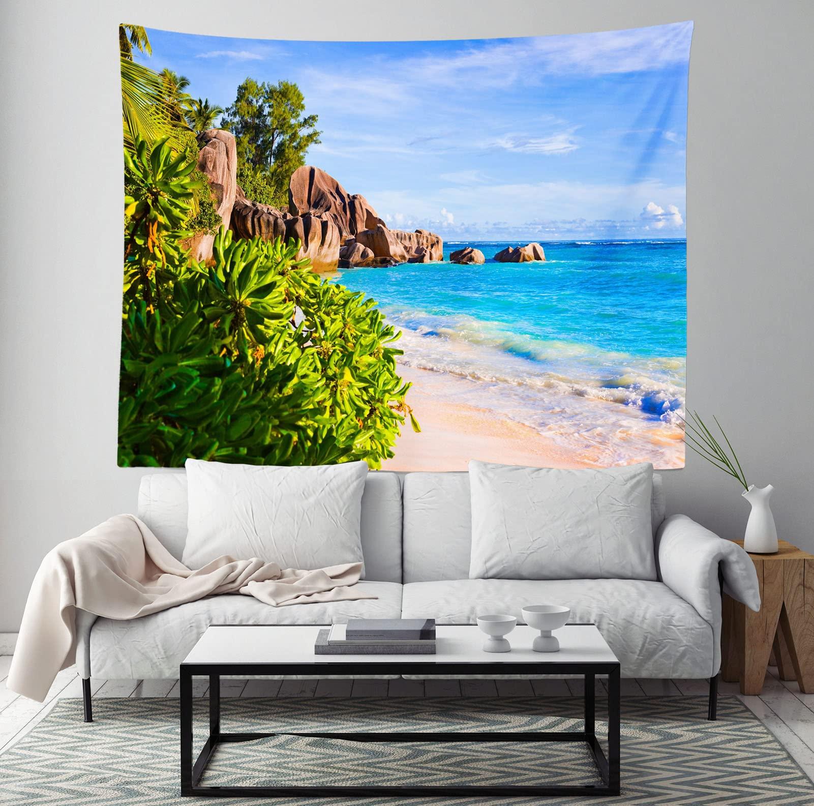 Loccor Loccor 5x4ft Tropical Beach Tapestry Photo Backdrop Stone Mountain Source D\'Argent at Seychelles Scenic Tapestries Nature Landscape for Bedroom Living Room Dorm Home Decoration Wall Art Decor