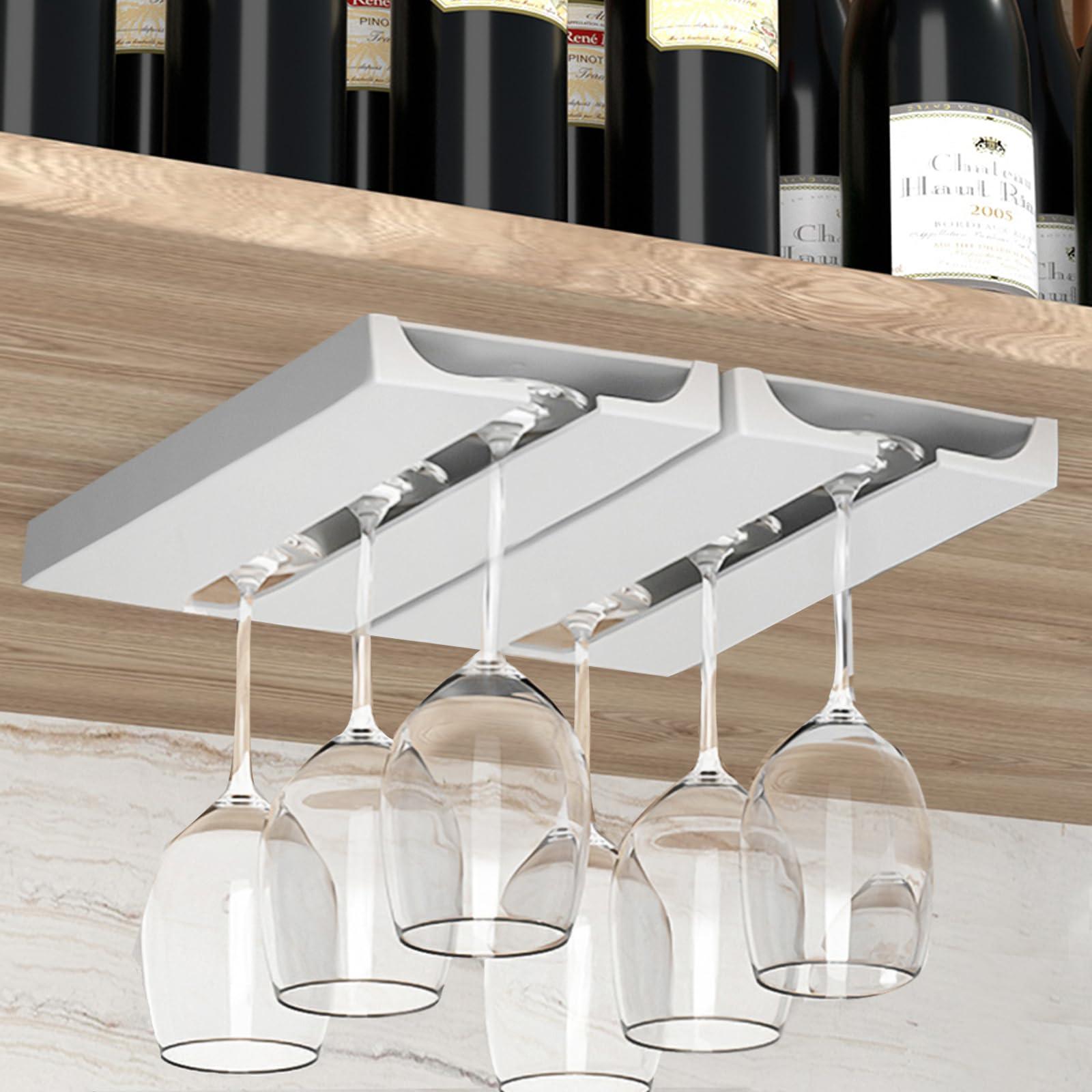 Vaisoeny Vaisoeny Wine Glass Holder Under Cabinet Wine Glass Rack - Under Cabinet Stemware Wine Glass Holder Glasses Storage Hanger plastic Organizer for Bar Punch-free Self-adhesive 2 PackWhite