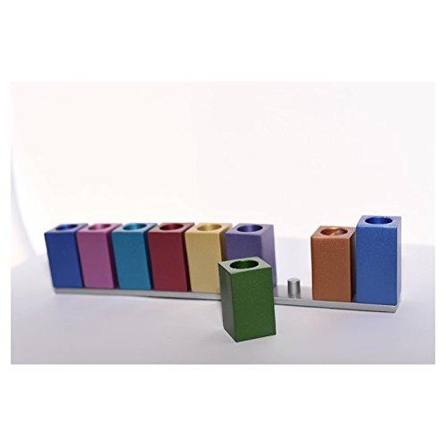 World Of Judaica Hanukkah Menorah with Assembled Colorful Candleholders- Yair Emanuel