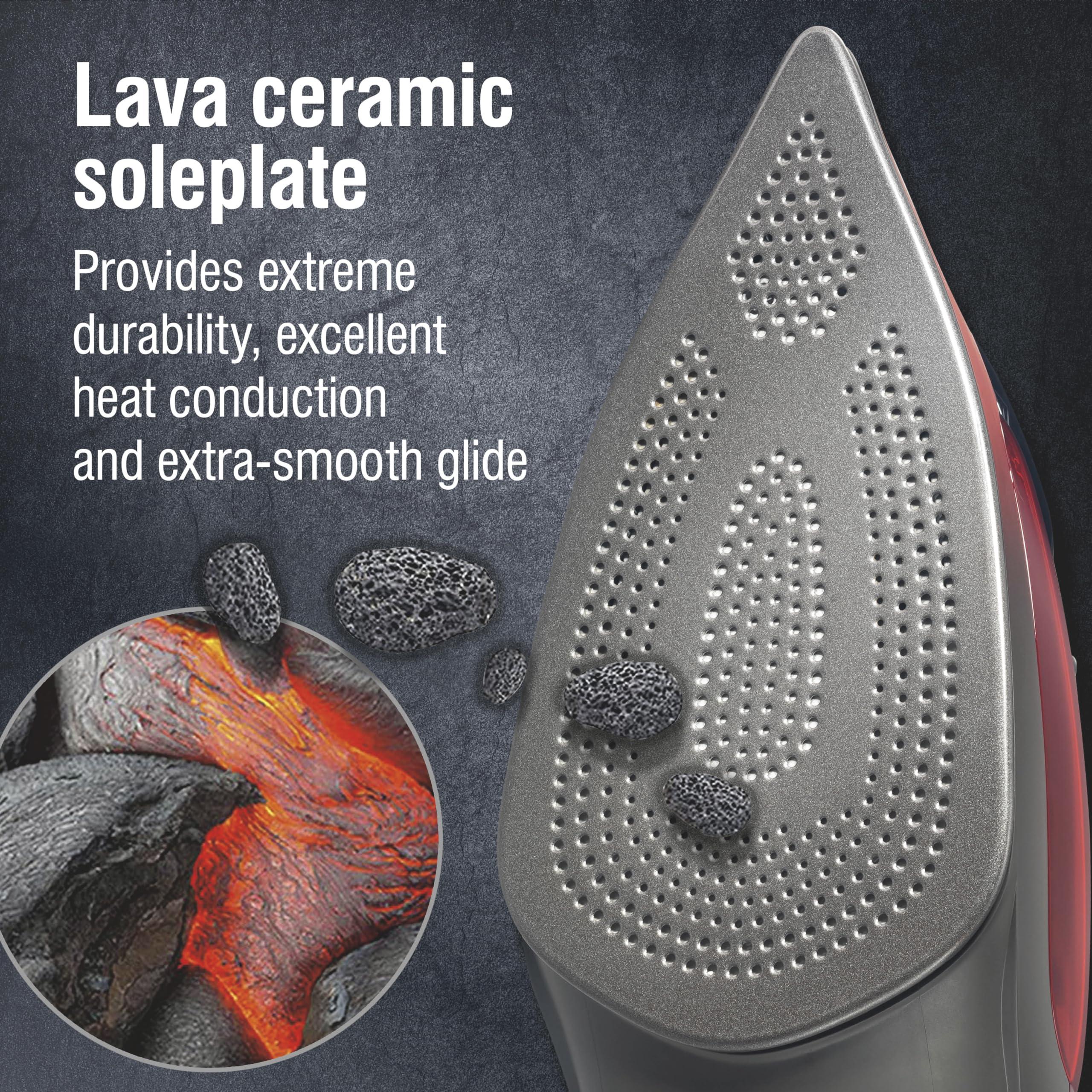 CHI CHI Steam Iron for Clothes with 8 Retractable Cord, 1700 Watts, 3-Way Auto Shutoff, 400+ Holes, Professional Grade, Temperature Control Dial, Lava Infused Ceramic Soleplate, Black (13113)