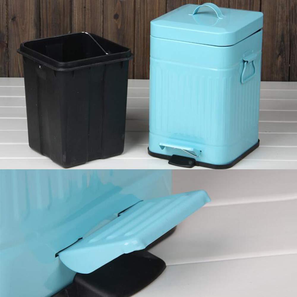 YKLL YKLL Trash Can Retro Metal Step Trash Can Wastebasket,steel Foot Pedal Garbage Trash Can,square Waste Bin With Inner Bucket For Bathroom Powder Room Kitchen Trash Bin (Blue 12L)