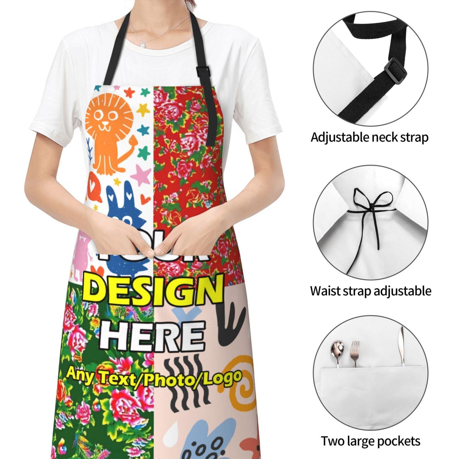 VUASYIE VUASYIE Personalized Custom Waterproof Aprons Design Your Own Image Logo Text Add Photos Apron for Cooking Baking 33\"x 27.5\", Sky-Blue
