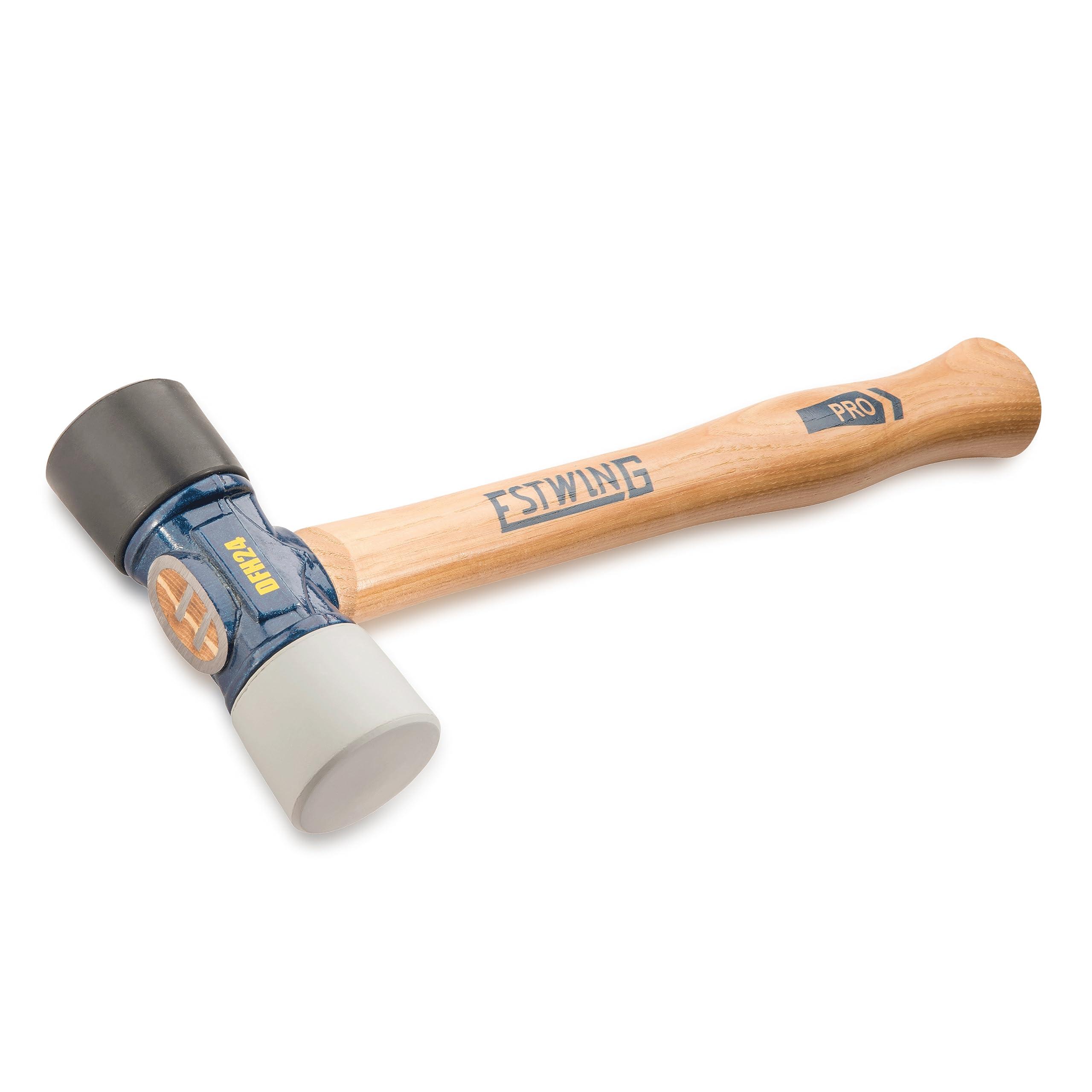 Estwing ESTWING Rubber Mallet - 24 oz Double-Face Hammer with Soft/Hard Tips & Hickory Wood Handle - DFH24