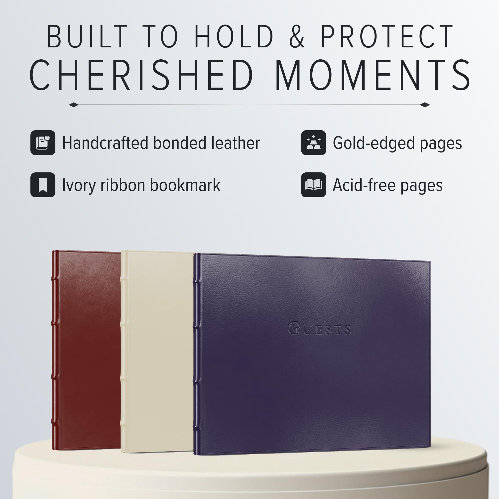 Gallery Leather Gallery Leather Guest Book Wedding, Party, Special Events, add Polaroid Photos, 192 Lined Pages, Bonded Leather, Hardcover - Acadia Burgundy