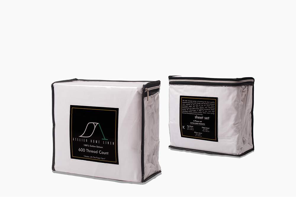 Sheets N More Atelier Home Linen 3-Piece Bedding Sets - 100% Cotton Bed Sheets and Pillow Covers - Hotel Luxury 600 Thread Count Sateen Weave - Non-Wrinkle, No Fade with Deep Pockets to Fit Mattress - Twin - White