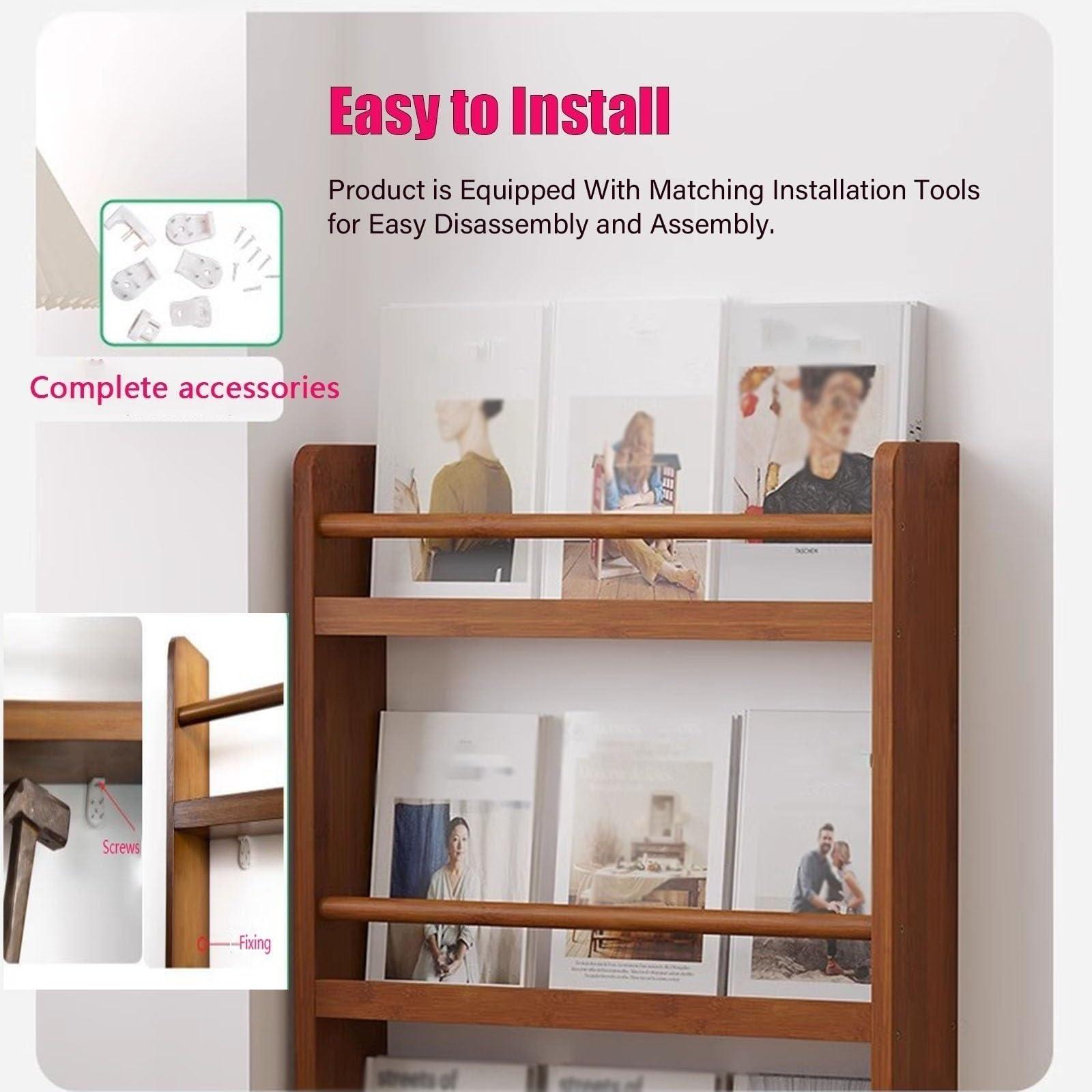 RENLXFI RENLXFI Free Standing Magazine Display Rack, 5 Layer Wood Newspaper Holder for Literature Books Document in Home Office Dining Room, Large Organizer Folder (Size : 155x50cm/61x19.7in)