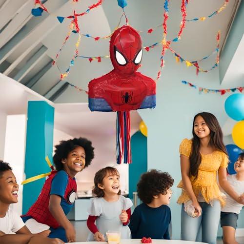 Unique Spiderman 3D Pull String Pinata - 17\" x 14\" (1 Pc.) - Easy to Set-Up Birthday Decorations & Party Supplies - Perfect Fun Party Game for Birthdays, Themed Parties, Baby Showers & More