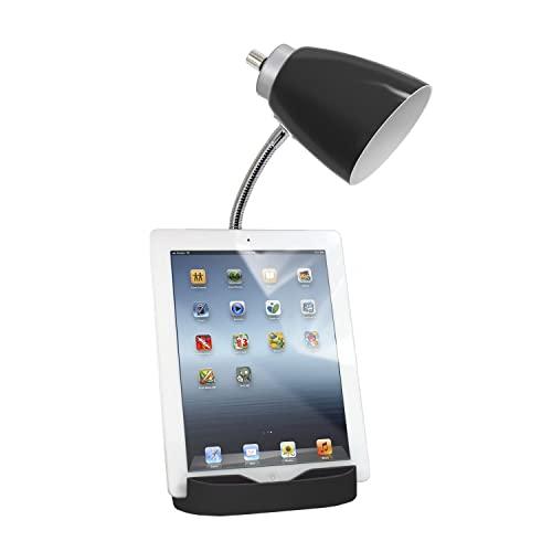 Limelights Simple Designs LD1056-BLK Gooseneck Organizer Desk Lamp with iPad/Tablet Stand or Book Holder and USB Port, Black