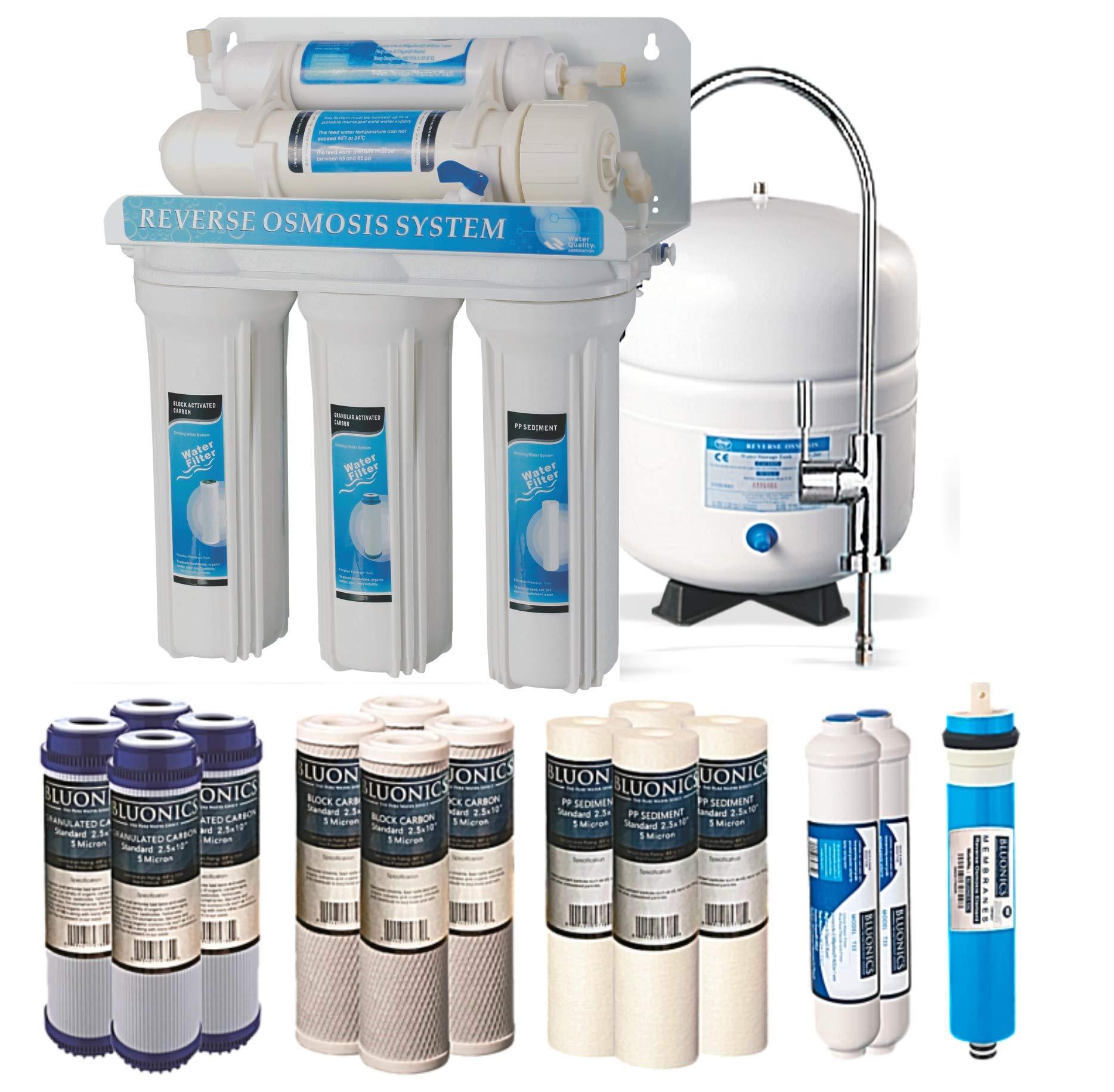 BLUONICS Bluonics 5 Stage Undersink Reverse Osmosis Drinking Water Filter System RO Home Purifier with NSF Certified Membrane with 4 Years of Filter Supply - 15 Total Filters -