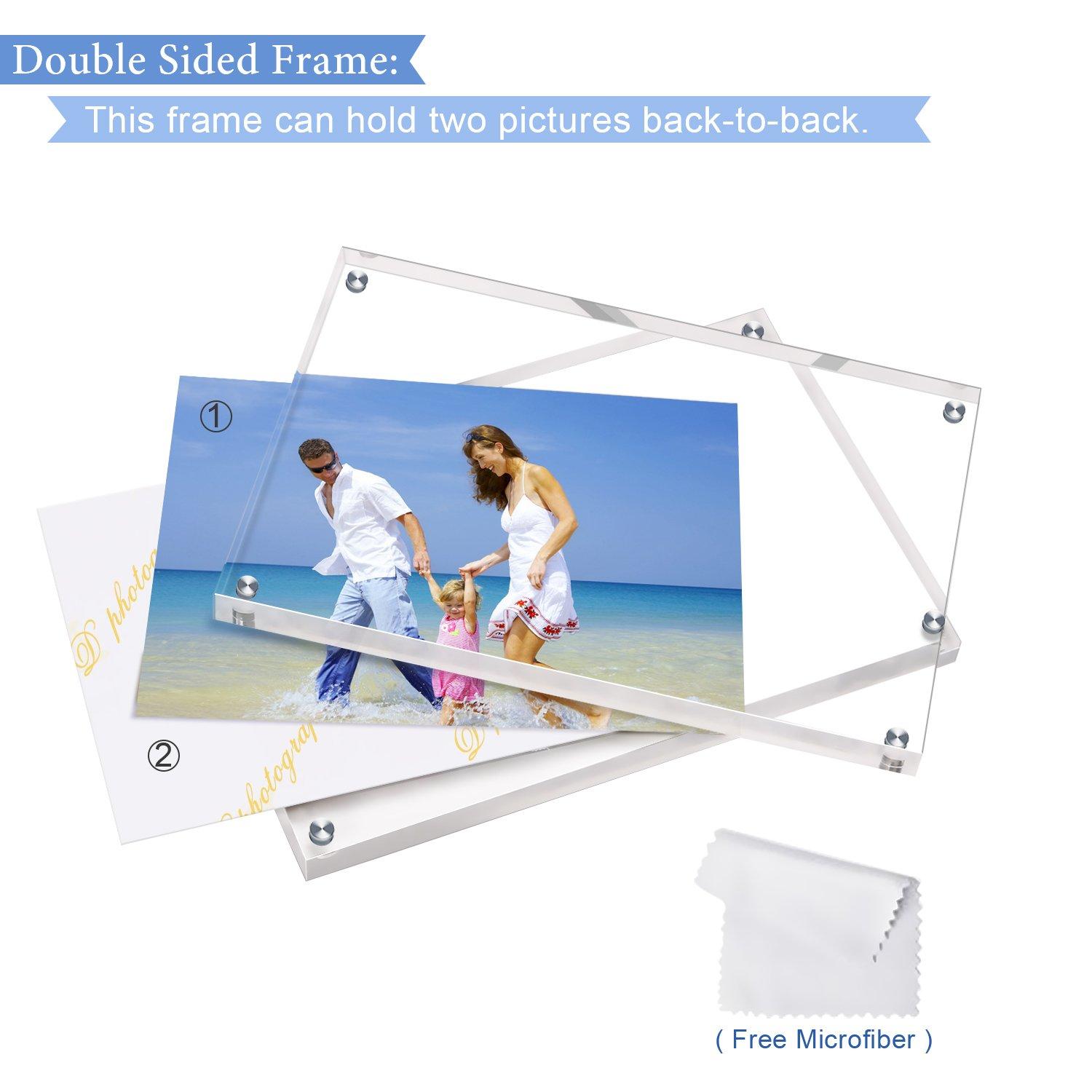 AMEITECH AMEITECH 5x7 Acrylic Photo Frame 2 Pack, Clear Magnetic Picture Frames, 10 + 10MM Thickness Stand in Desk or Table
