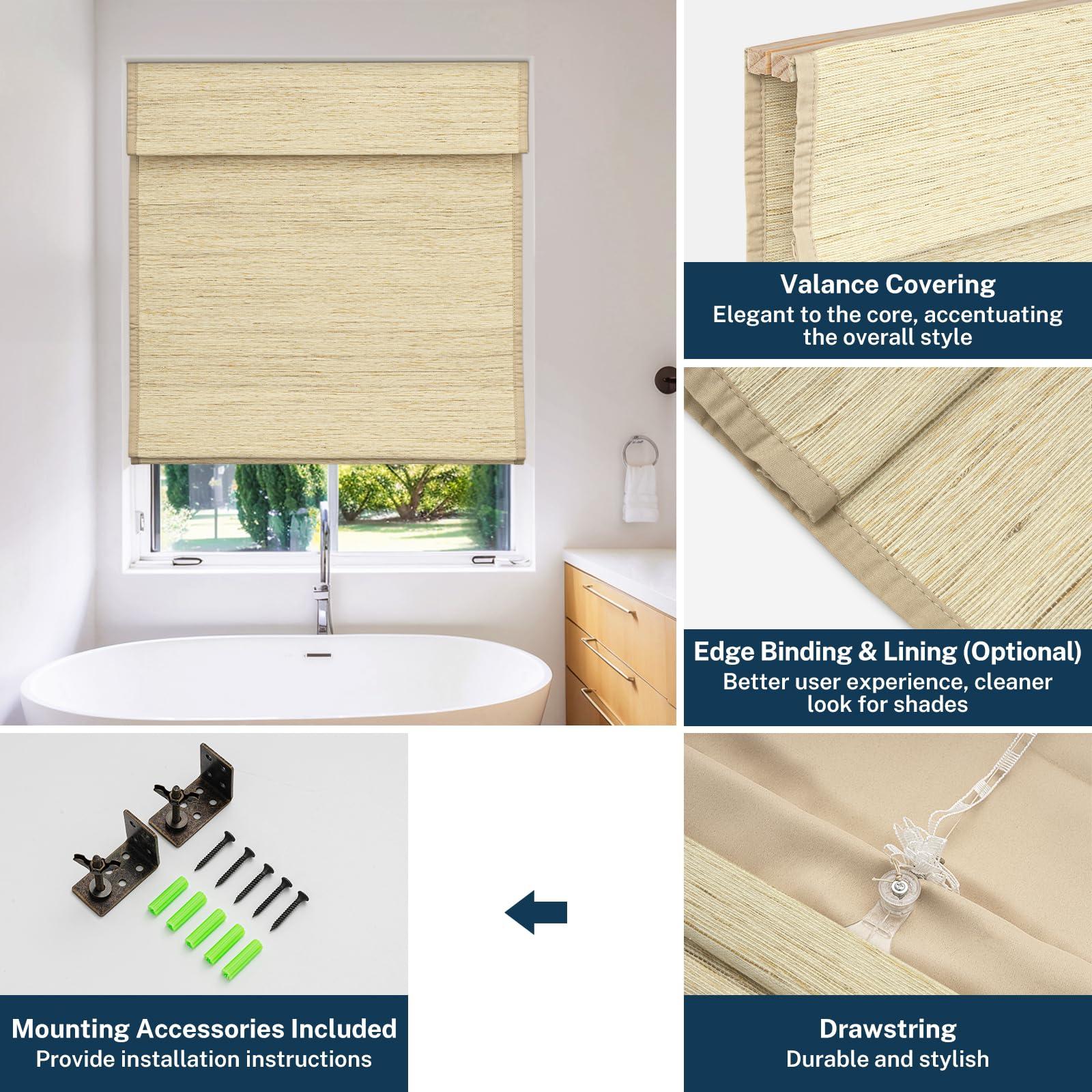 Pasoun Pasoun Cordless Roman Shades Custom Natural Linen Weaving Roman Blinds Blackout Room Darkening Window Blind Privacy Roll UP Shade for Windows Bedroom Kitchen (Beige Stripe, 22" W x 72" H)