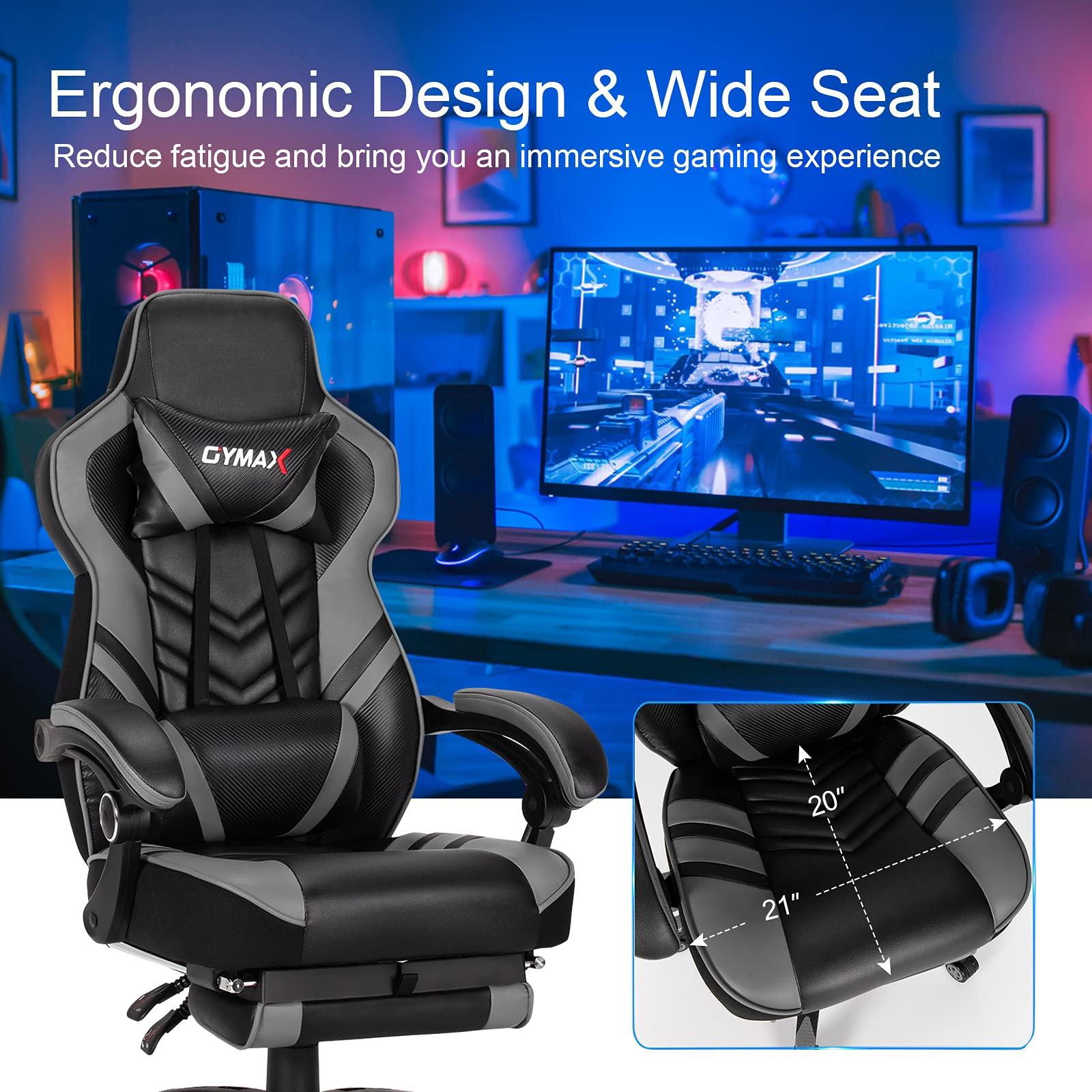 GYMAX GYMAX Gaming Chair, Ergonomic Computer Chair with Footrest, Linkage Armrests & Lumbar Cushion, Big Wide High Back Video Gaming Chair, Reclining Office Rolling Chair for Adult/Teens (Gray)