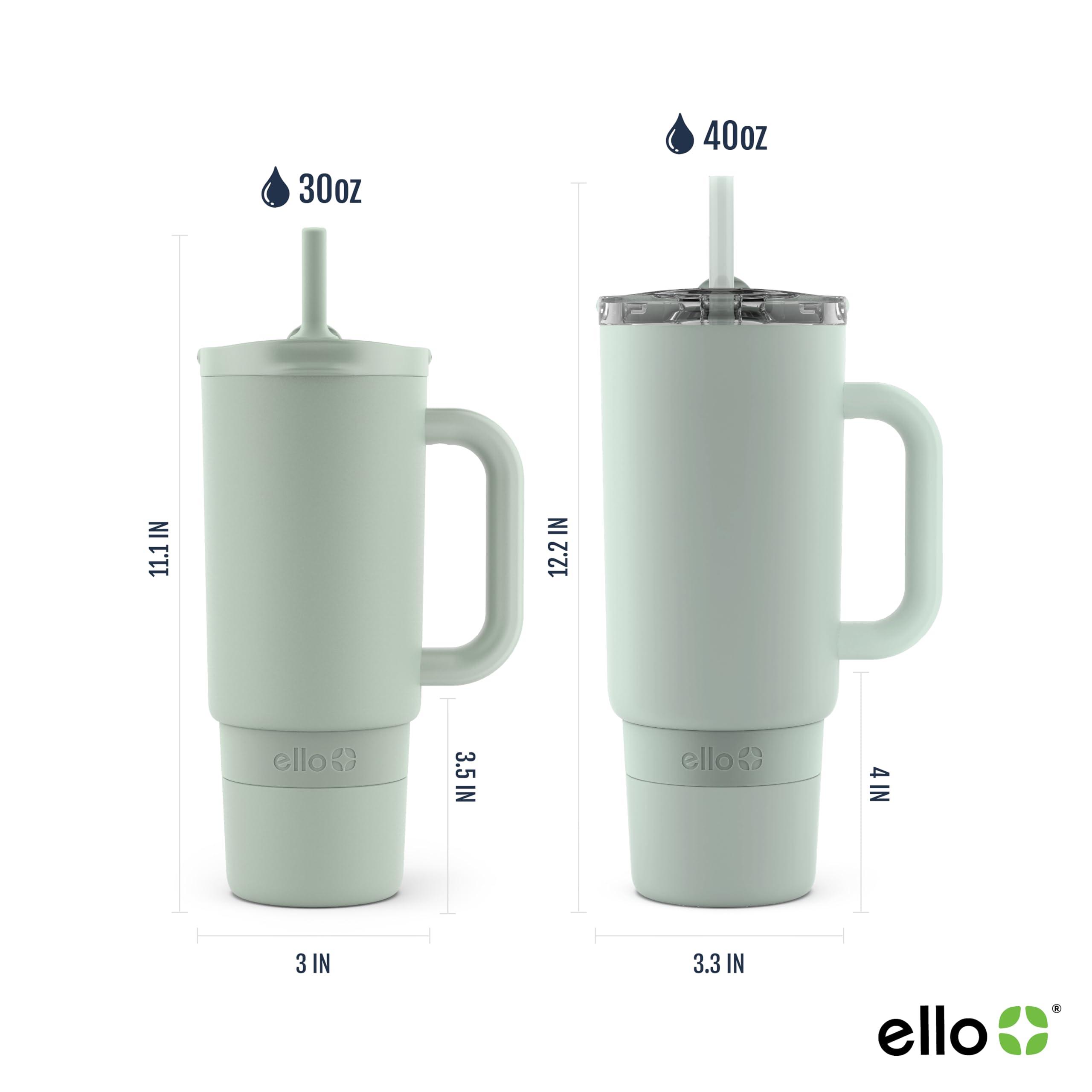 Ello Ello Port 30oz Tumbler with Carry Loop & Integrated Handle | Vacuum Insulated Stainless Steel Reusable Water Bottle Travel Mug | Leak Proof Lid | Flexible Straw | BPA-Free | Dishwasher Safe | Sage