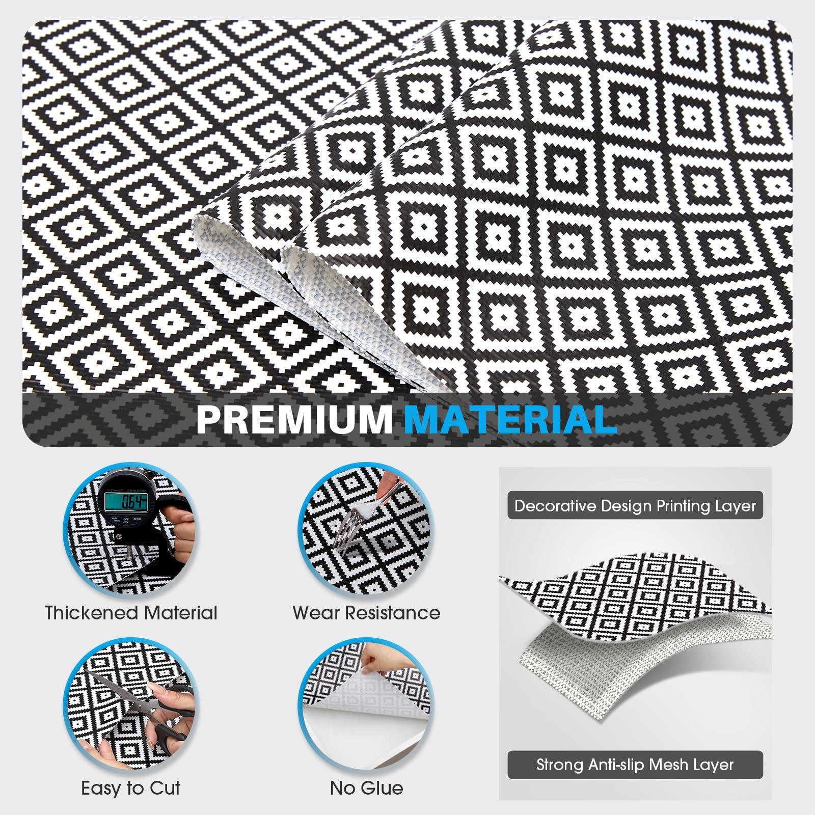 Coavas COAVAS Shelf Liner for Kitchen Cabinets Non Adhesive, Kitchen Drawer Liners Non Slip, Easy to Clean Shelf Paper, Cabinet Liners for Shelves, Dresser, Drawers, Black Rhombic, 12 in X 10 FT