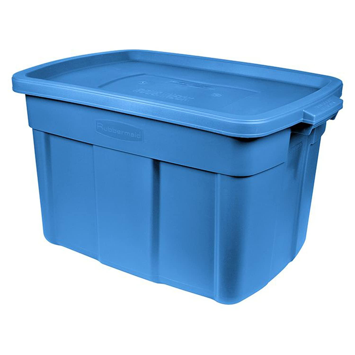 Rubbermaid Rubbermaid Roughneck Tote 18 Gal, 6 Pack, Made in USA, Herirage Blue, Rugged Plastic Stackable Storage Bins with Lids and Handles