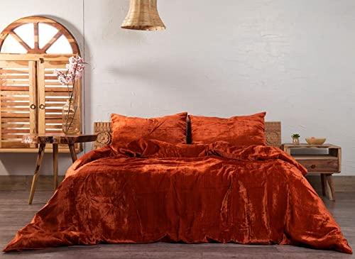 DecorAvenue DecorAvenue Ultra-Luxe Crushed Velvet Duvet Covers Set Rust Queen Boho Bedding UO Comforter Bedding Donna Cover,3 Pc Duvet Set, Luxury Hotel Quality 1 Duvet and 2 Pillowshams (90" x 90")
