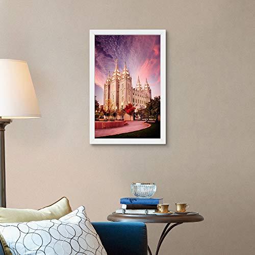 CANVAS ON DEMAND Salt Lake Temple, Pink Sunrise, Salt White Framed Art Print, Utah Artwork
