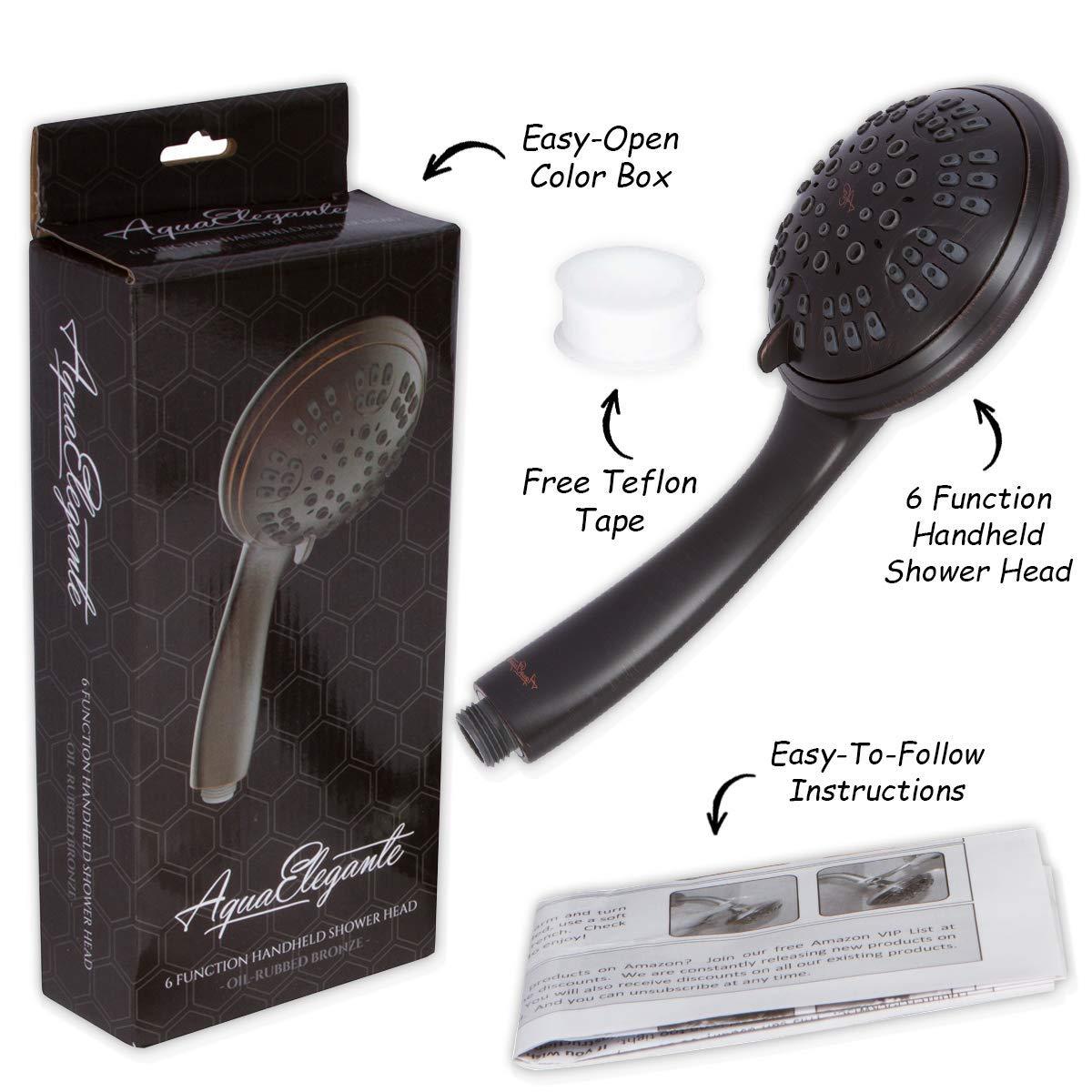 Aqua Elegante Aqua Elegante 6 Function Luxury Handheld Shower Head - Adjustable Pressure Rainfall Spray With Removable Nozzle, Oil-Rubbed Bronze