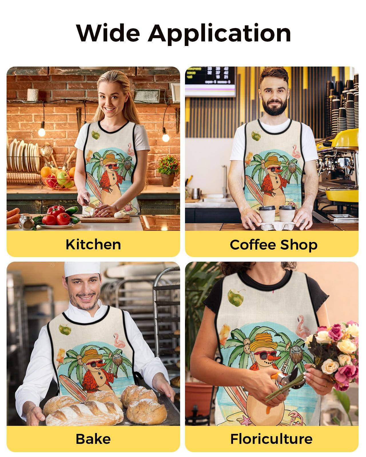 Jolunifun Christma Cobbler Apron with Pockets,Women Men Smock Bib Adjustable Kitchen Chefs Cooking Cleaning Nursing Work Vest Waterproof Clothing Protection,Rustic Summer Beach Snowman Starfish 1 Pack,20\"x31.5\"