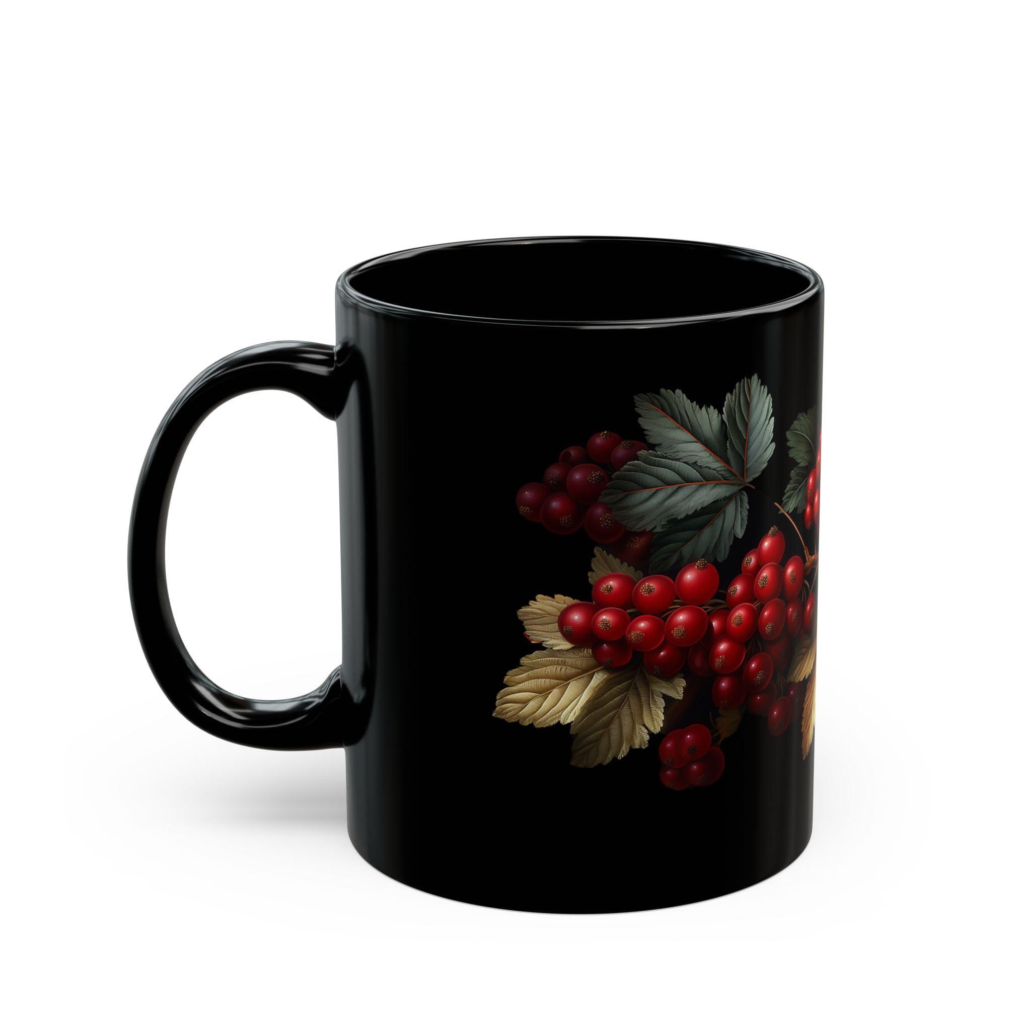 GENERIC ElegantlySimple Red Cranberry Coffee Mug, Thanksgiving Golden Leaves Fall Foliage Black Tea Cup, Autumn Berries