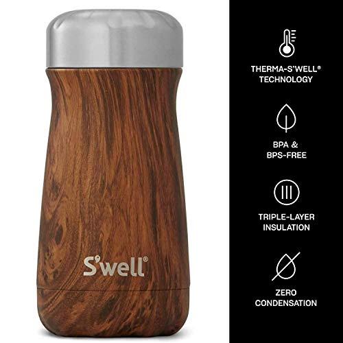 S\'well S\'well Stainless Steel Traveler-12 Fl Oz Triple-Layered Vacuum-Insulated Travel Mug Keeps Coffee, Tea and Drinks Cold for 20 Hours and Hot for 9-BPA-Free Water Bottle, 12 oz, Teakwood