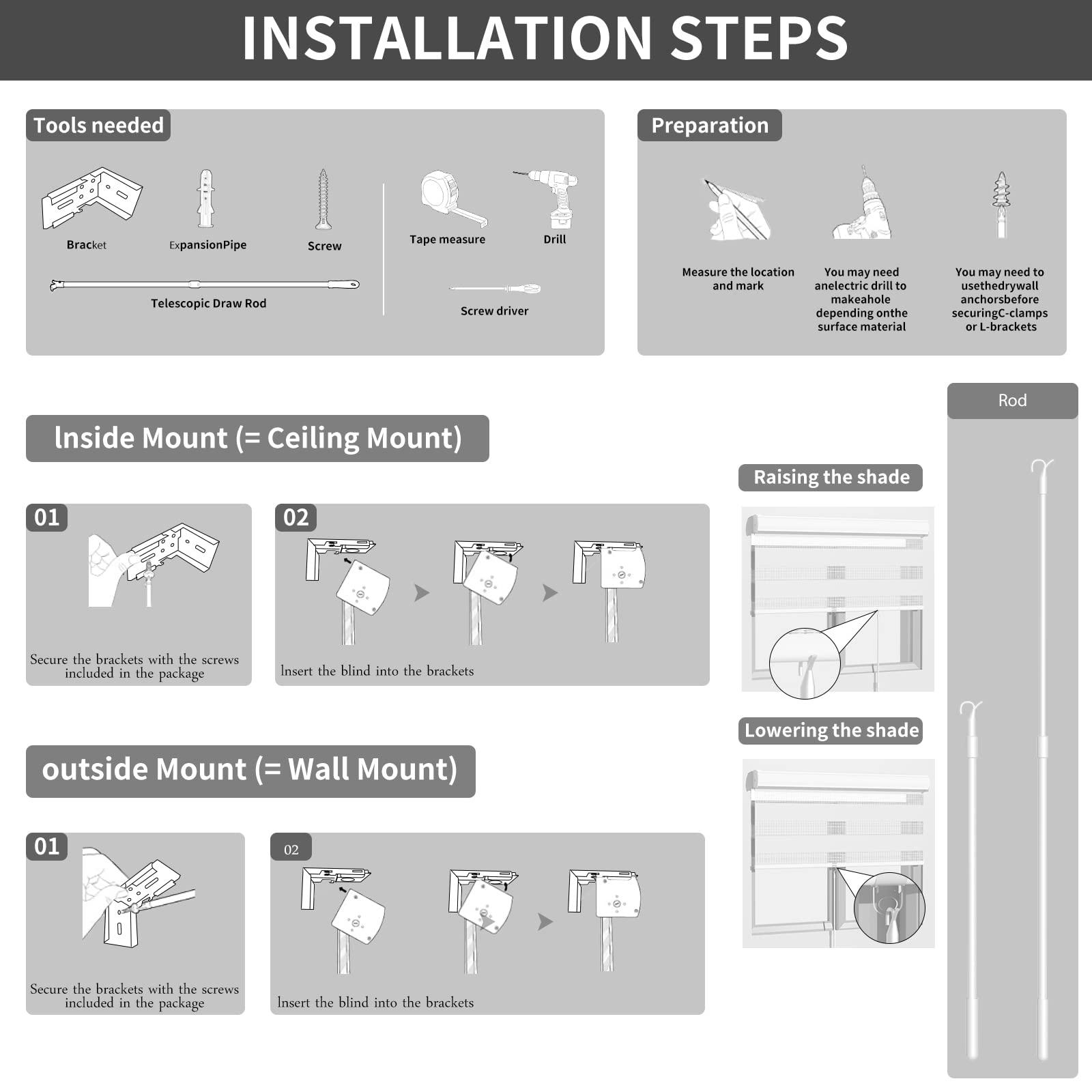 Tsemrec Zebra Blinds for Windows Cordless Window Shades Day and Night Roller Shades Dual Layer Sheer Roller Blinds for Living Room,Bedroom,Easy to Install[White,53" Customize]