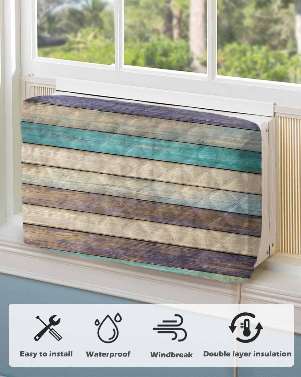 Rocking Giraffee Air Conditioner Cover AC Cover Rustic Wooden Texture Indoor Window Air Conditioner Covers Adjustable AC Covers for Inside Double Insulation 21x15x3.5 Inch