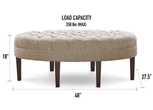 Madison Park Madison Park Martin Oval Surfboard Tufted Cocktail Ottoman Soft Fabric, All Foam, Wood Frame Modern Coffee Table Living Room Lounge Furniture, Linen, 48\"W x 27.5\"D x 18\"H