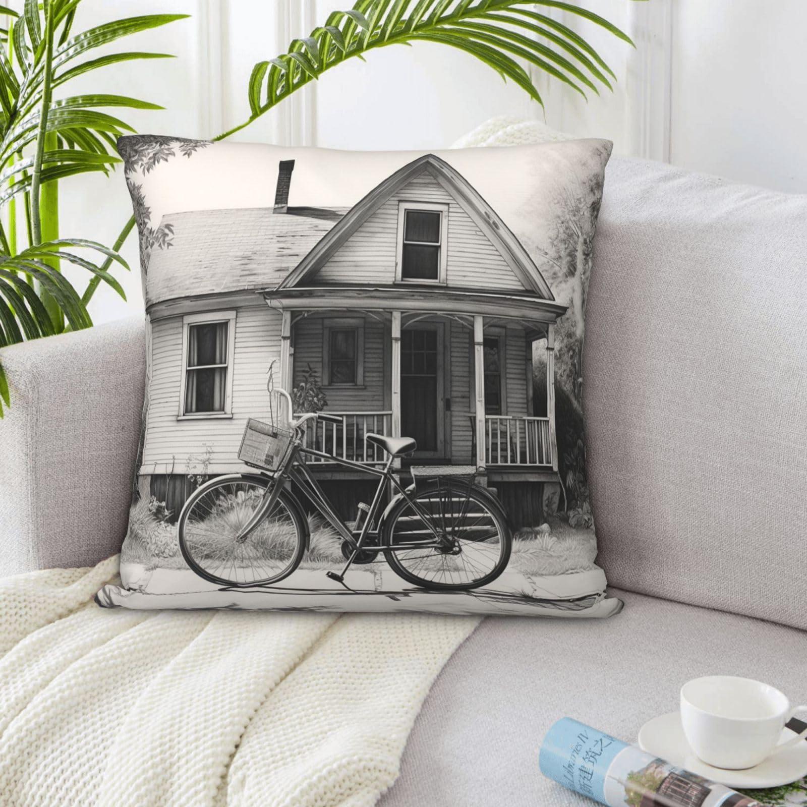 VTCTOASY VTCTOASY Decorative Throw Pillow Covers 20\"x20\" Square Pillow Covers Old Bicycle Throw Pillow Cover for Sofa Double Sided Plush Pillow Case Cushion Case for Living Room