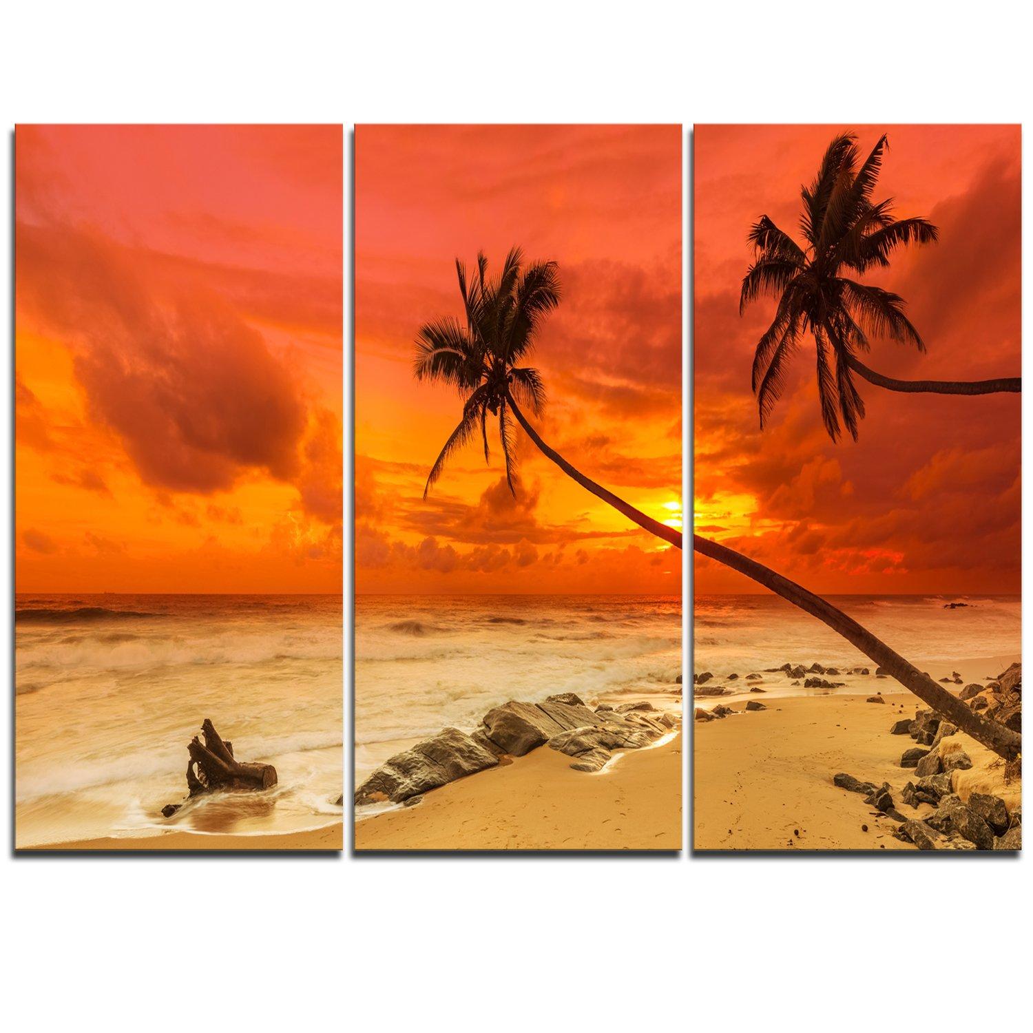 Design Art Designart MT11312-3P Palms Silhouettes Bent Extra Large Seashore Metal Wall Art (3 Piece), 28\'\' H x 36\'\' W x 1\'\' D 3P
