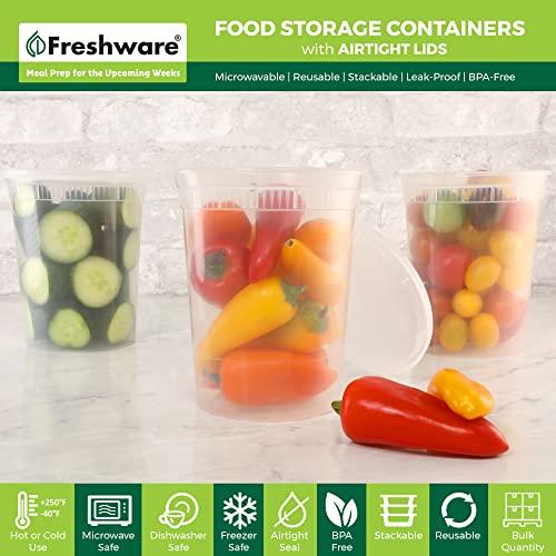 Freshware Freshware Food Storage Containers [24 Set] 32 oz Plastic Deli Containers with Lids, Slime, Soup, Meal Prep Containers | BPA Free | Stackable | Leakproof | Microwave/Dishwasher/Freezer Safe
