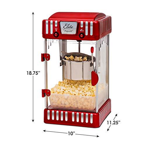 Elite Gourmet Elite Gourmet EPM-250 Maxi-Matic 2.5 Ounce Classic Carnival, Tabletop Kettle Popcorn Popper Machine, Retro-Style, Movie Hot Buttered Popcorn, Red