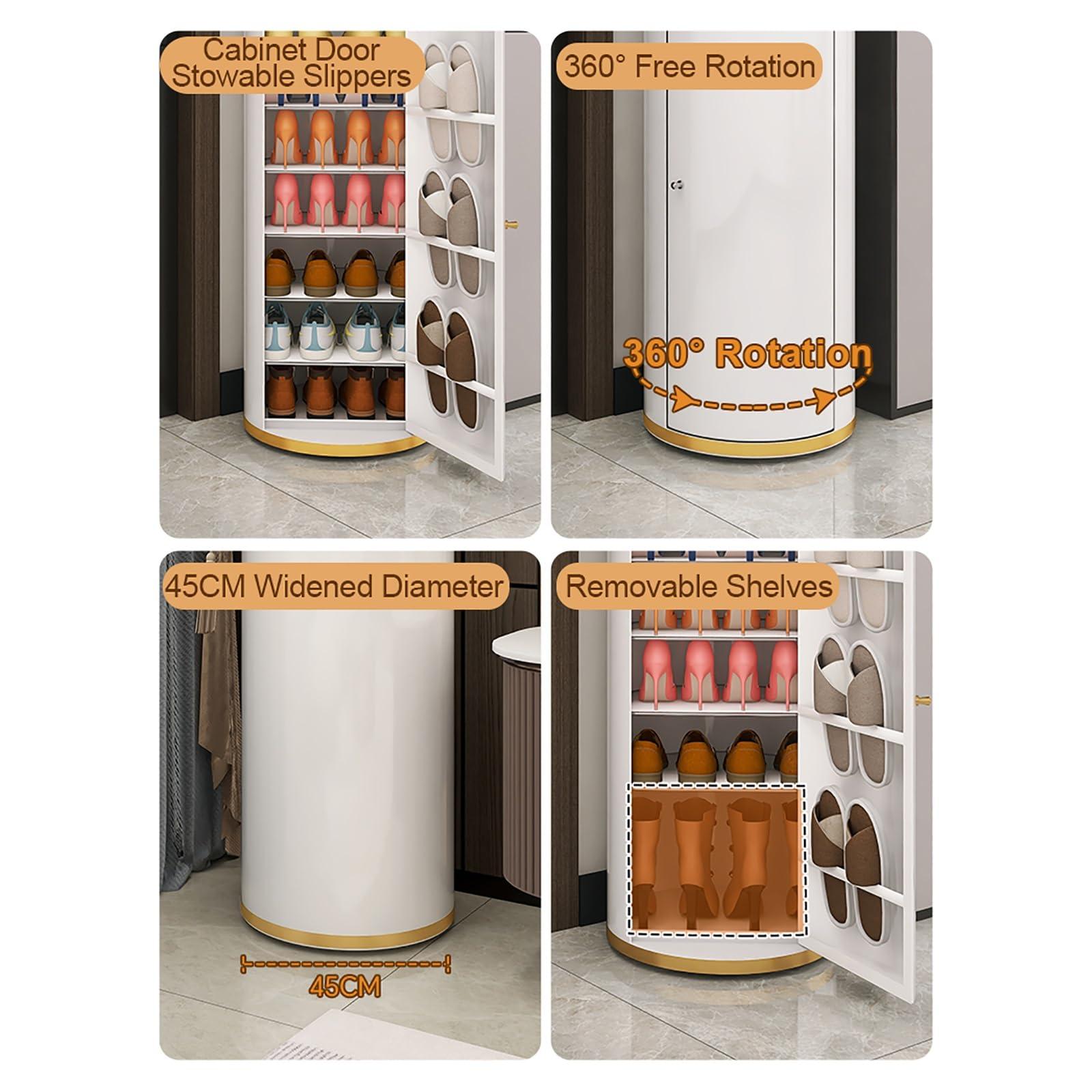 BAYTEWJX Spinning Shoe Rack Shoe Cabinet for Entryway Round Rotating Shoe Rack 360 Multi-Functional Household Shoe Cabinet Space Saving Shoe Rack for Home Closet Hallway Entrance Bedroom. ( Size : ID45-H99cm )