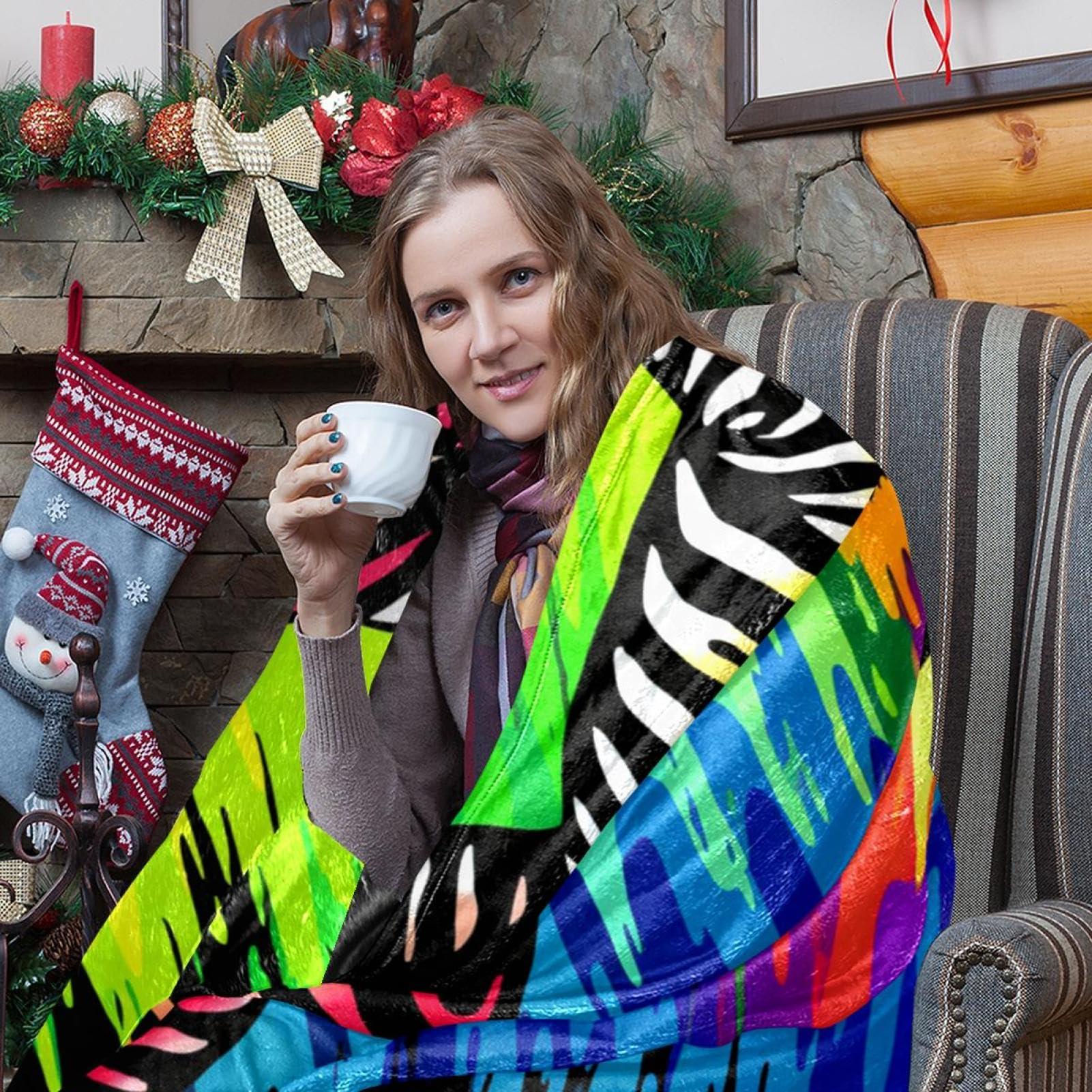 YTYVAGT Throw Blanket,Soft Blankets and Throws,Colorful Rainbow Zebra Print,59x39.3 in