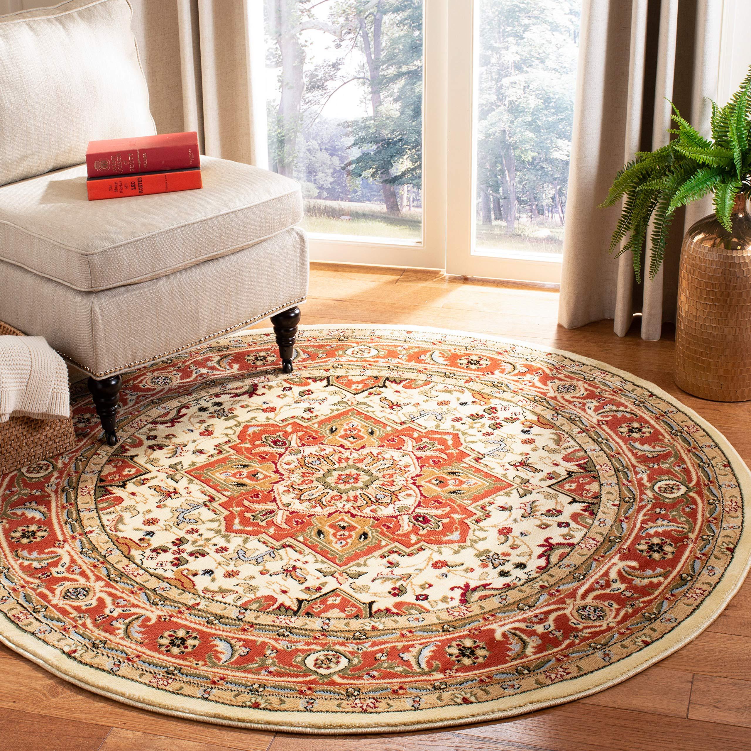Safavieh SAFAVIEH Lyndhurst Collection Area Rug - 6' Round, Ivory & Rust, Traditional Oriental Design, Non-Shedding & Easy Care, Ideal for High Traffic Areas in Living Room, Bedroom (LNH330R)