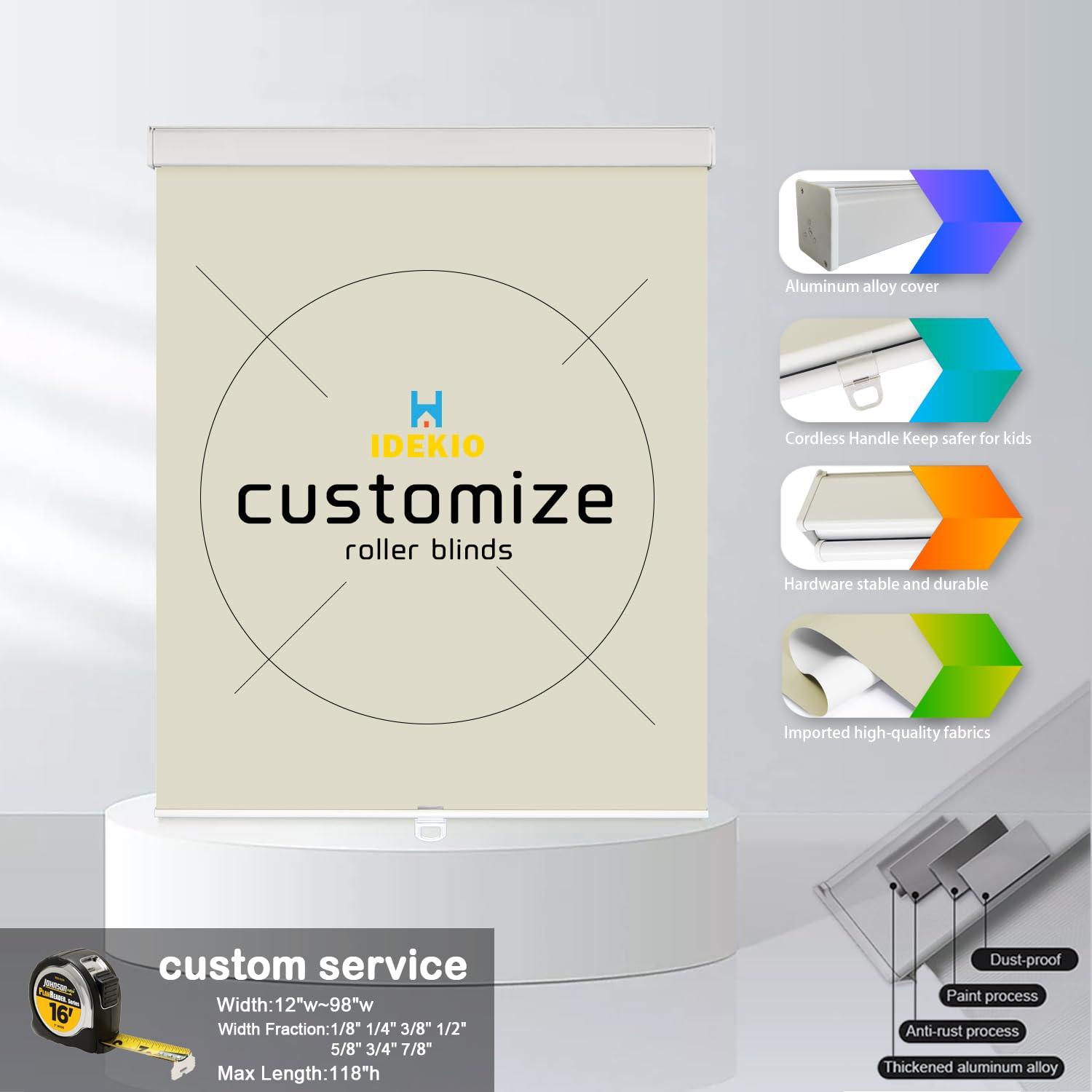 IDEKIO Blackout Roller Blinds for Windows,Custom Size Cordless Black Out Roller Shades,Thermal Insulated Privacy UV Protection Window Shades,Easy to Install,Beige,34" W x [25" H to 98" H Customize]