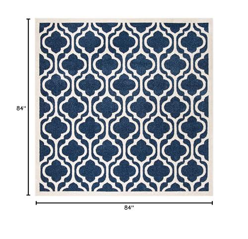 Safavieh SAFAVIEH Amherst Collection 7' Square Navy / Beige AMT402P Moroccan Geometric Non-Shedding Living Room Bedroom Dining Home Office Area Rug