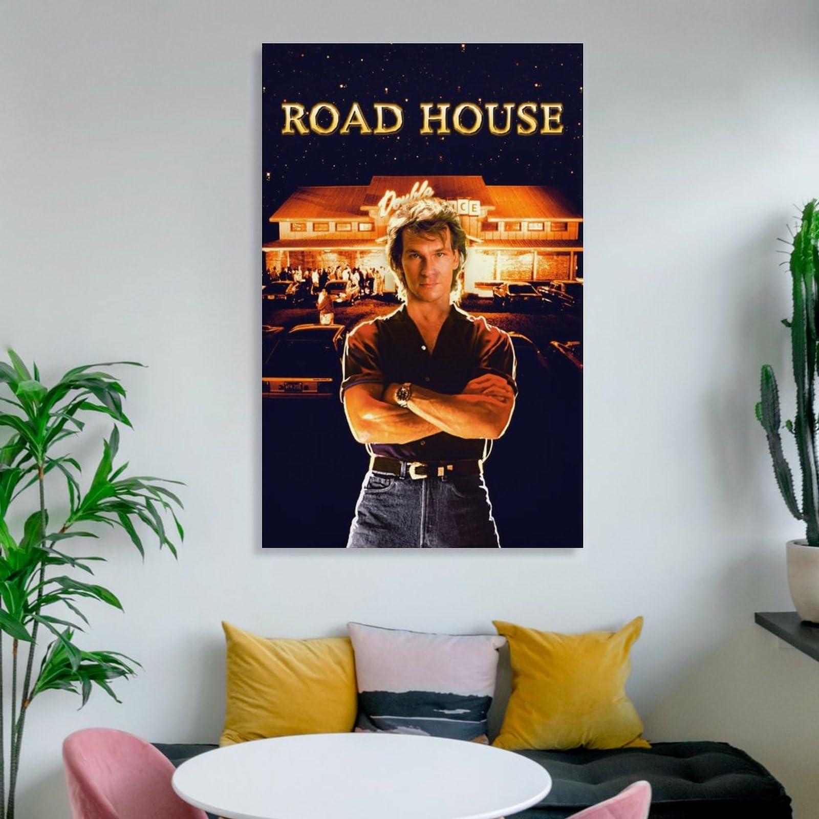 Thcbme Road House Movie Posters 1989 Action Thriller Movie Retro Poster Canvas Art Painting Canvas Wall Art Prints for Wall Decor Room Decor Bedroom Decor Gifts 16x24inch(40x60cm) Frame-style