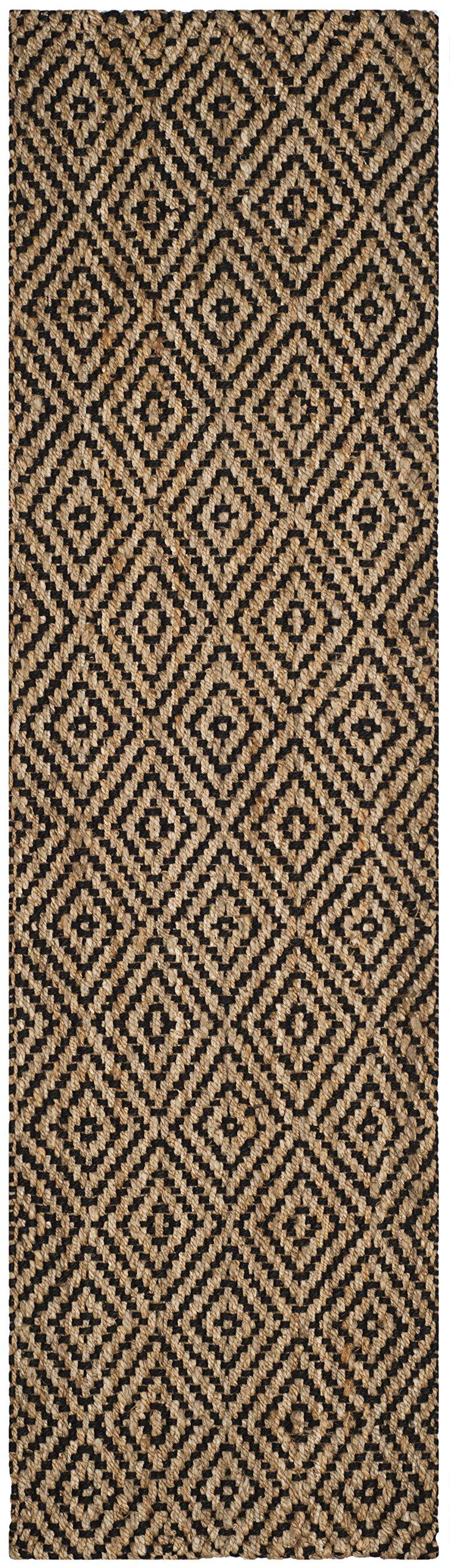 Safavieh SAFAVIEH Natural Fiber Collection Runner Rug - 2\'3\" x 20\', Natural & Black, Handmade Jute, Ideal for High Traffic Areas in Living Room, Bedroom (NF181C)