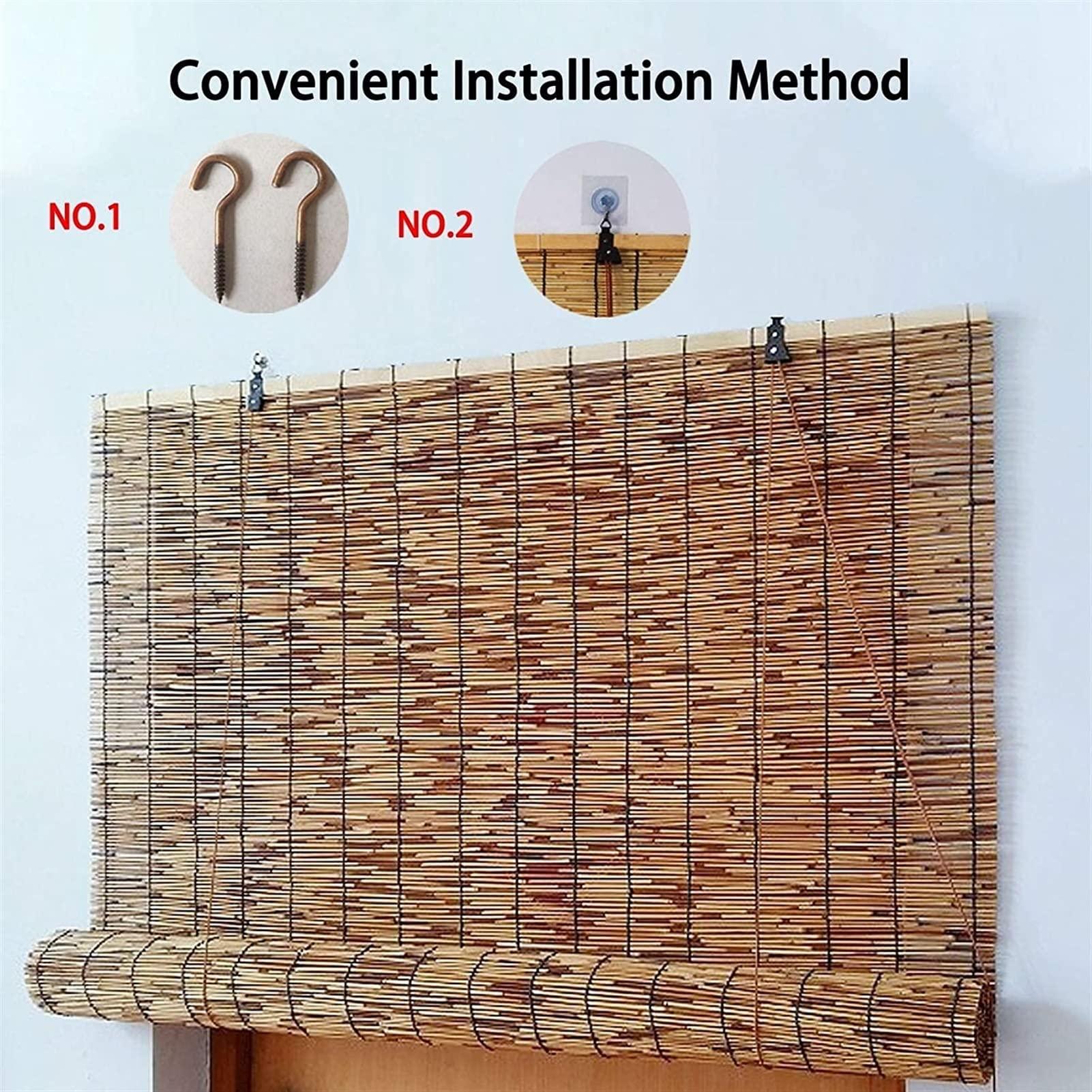 RHSH Roller Blinds - Bamboo Window Blinds - Vertical Blackout Blinds, 120x200cm 150x155cm 160x300cm, Shade, Ventilation, Cool, Roman Blind, Bamboo Roll Up Shades Blinds for Windows/Gazebo Natural Woven