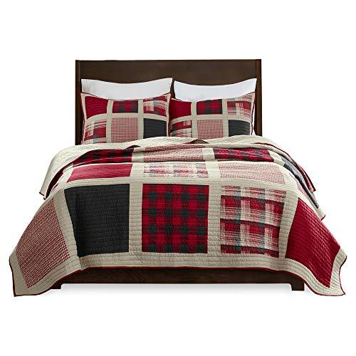 Woolrich Woolrich Reversible Quilt Cabin Lifestyle Design - All Season, Breathable Coverlet Bedspread Bedding Set, Matching Shams, Oversized Full/Queen, Huntington Plaid Red, 3 Piece