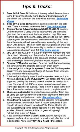 Simply Speakers Advent 6 Inch Foam Speaker Repair Kit FSK-6 (Pair)